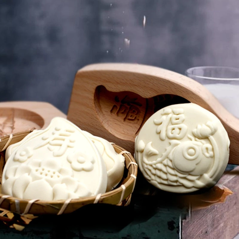 Mooncake Molds Chinese Traditional Mid-autumn Festival Moon Cakes Moulds 7 Different Pattern Shape Wooden Handmade Molds