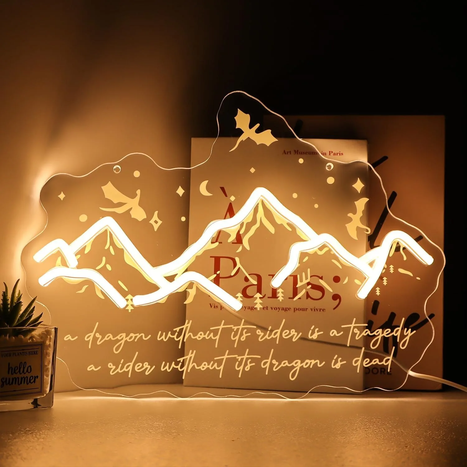 Fourth Wing Fantasy Glow Dragon Theme Bookmark Neon LED Ambient Decorative Light Suitable for Readers and Dragon Lovers Gifts