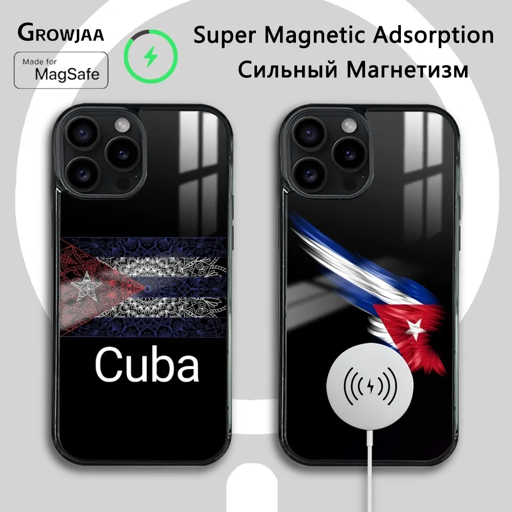 C-Cuba flag Phone Case For iPhone 16 15 14 13 12 11 Pro Max Plus Mini Magsafe Mirror Wireless Magnetic Cover