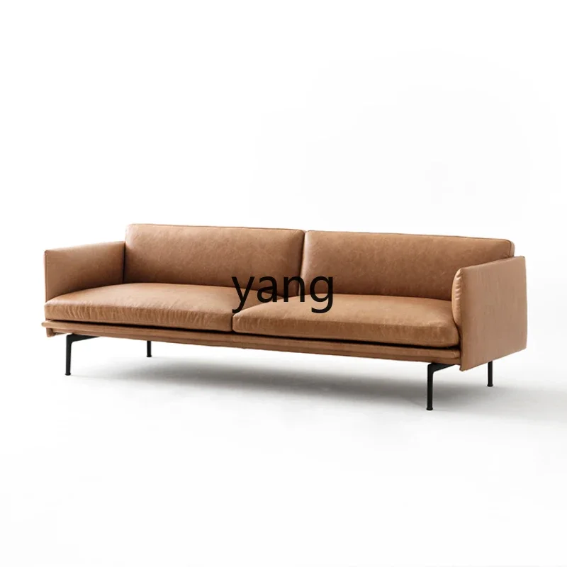 

Yjq all-leather sofa retro oil wax leather straight row three-person light luxury minimalist sofa