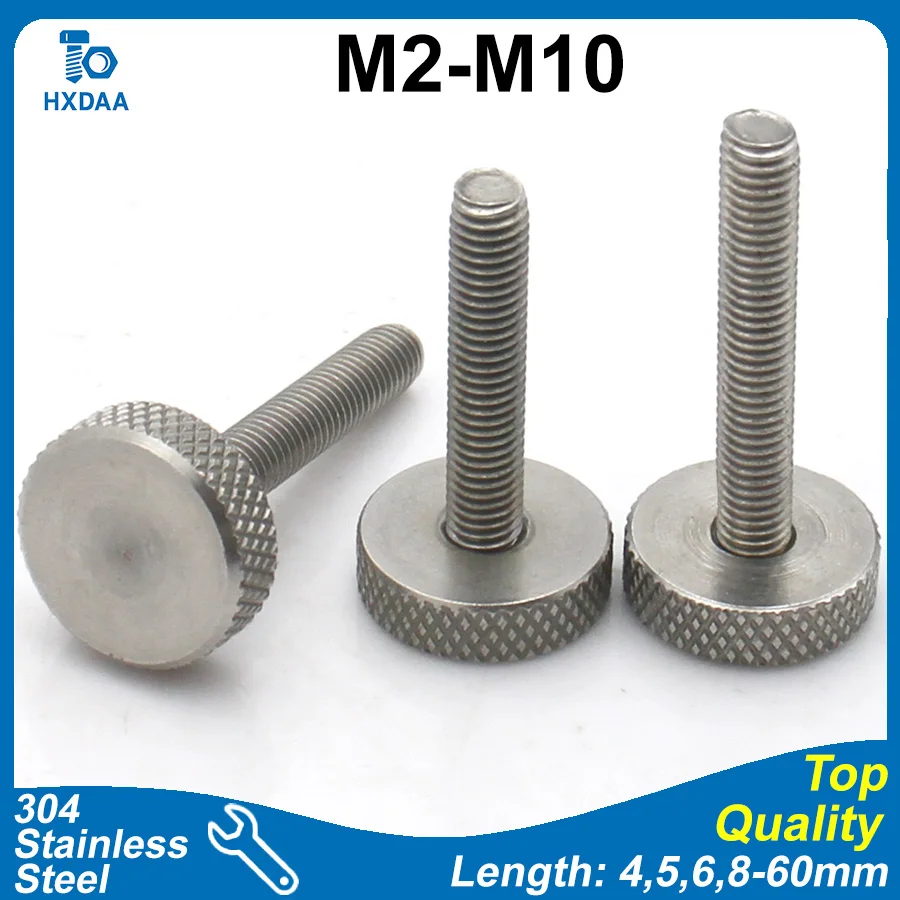 2-10pcs M2 M2.5 M3 M4 M5 M6 M8 M10 304 Stainless Steel Knurled Thumb Screws Large Flat Head Hand Tightening Adjustment Screw
