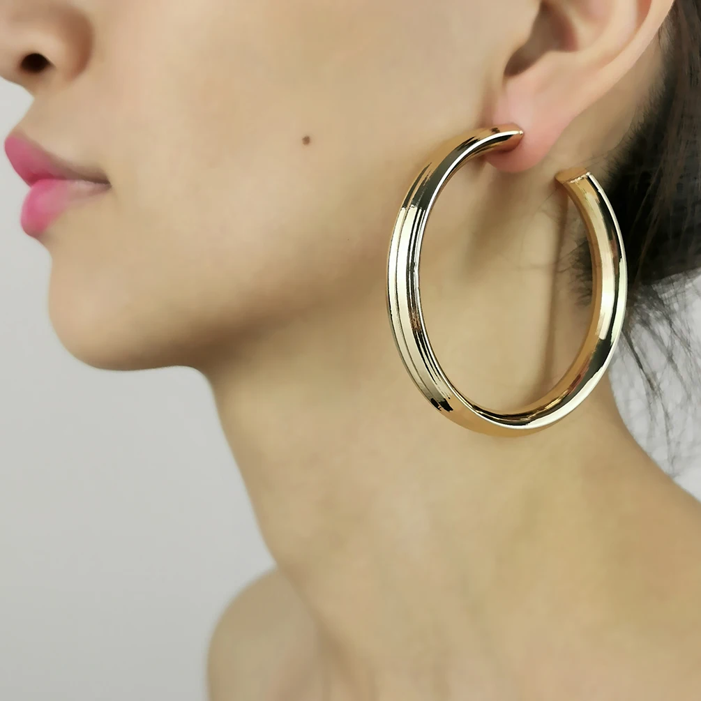 

Gold Plated Thick Copper Earrings Big Hoop Statement Chunky Metal Dangle Earrings Loop Fashion Jewelry Accessories For Women