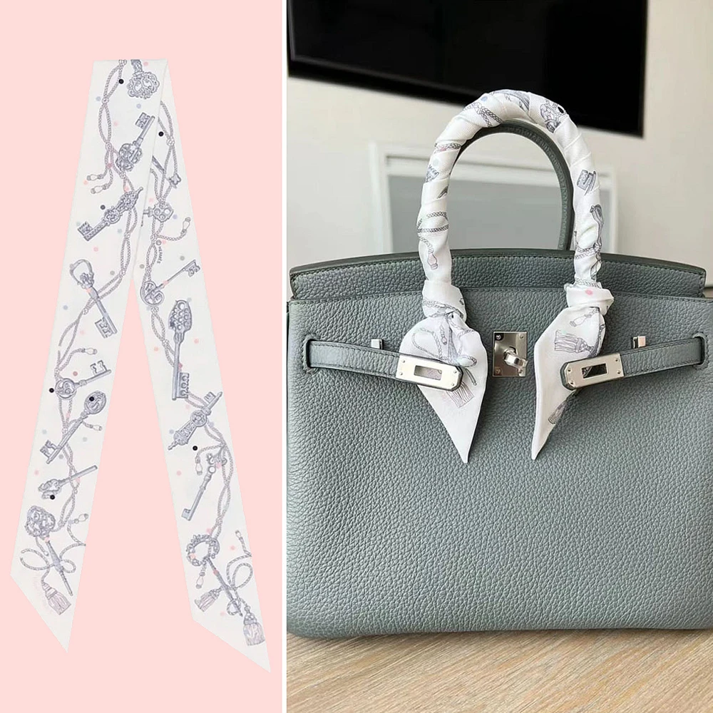 French Summer Classic Key Chain Female Decoration Twill Long Ribbon Binding Bag Silk Ribbon Hair Belt Hot Selling Small Scarf