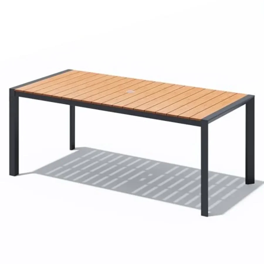 Outdoor dining table for 6, 71 aluminum patio table in gray with rust-resistant finish and weatherproof surface