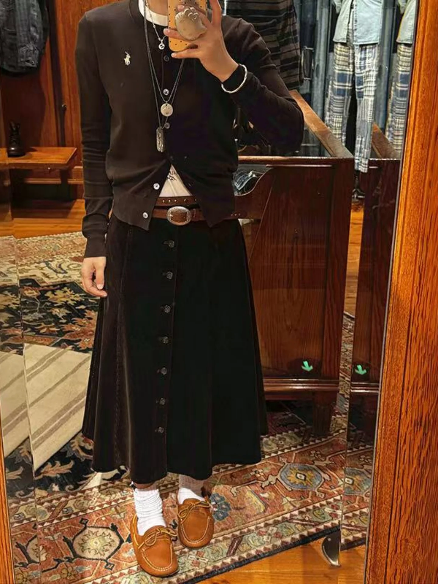 

Retro Corduroy High Waist Midi Skirt Deep Brown Versatile Slimming A-Line Skirt for Women Autumn Faion Ladies' Skirts