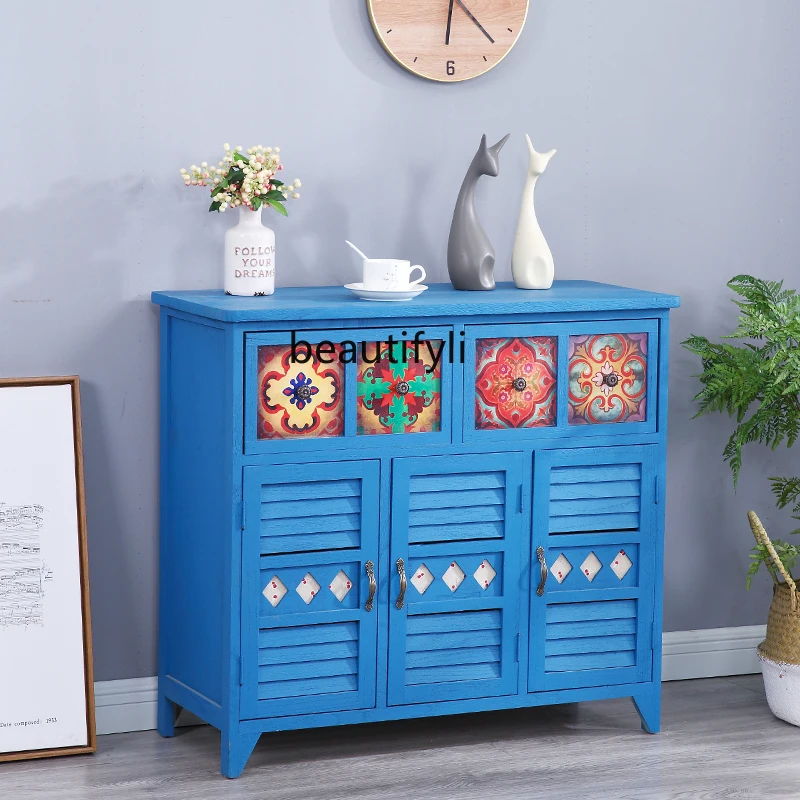 Living Room Entrance Cabinet American Drawer Storage Cabinet Economical Painted Decorative Chest of Drawers Showcase