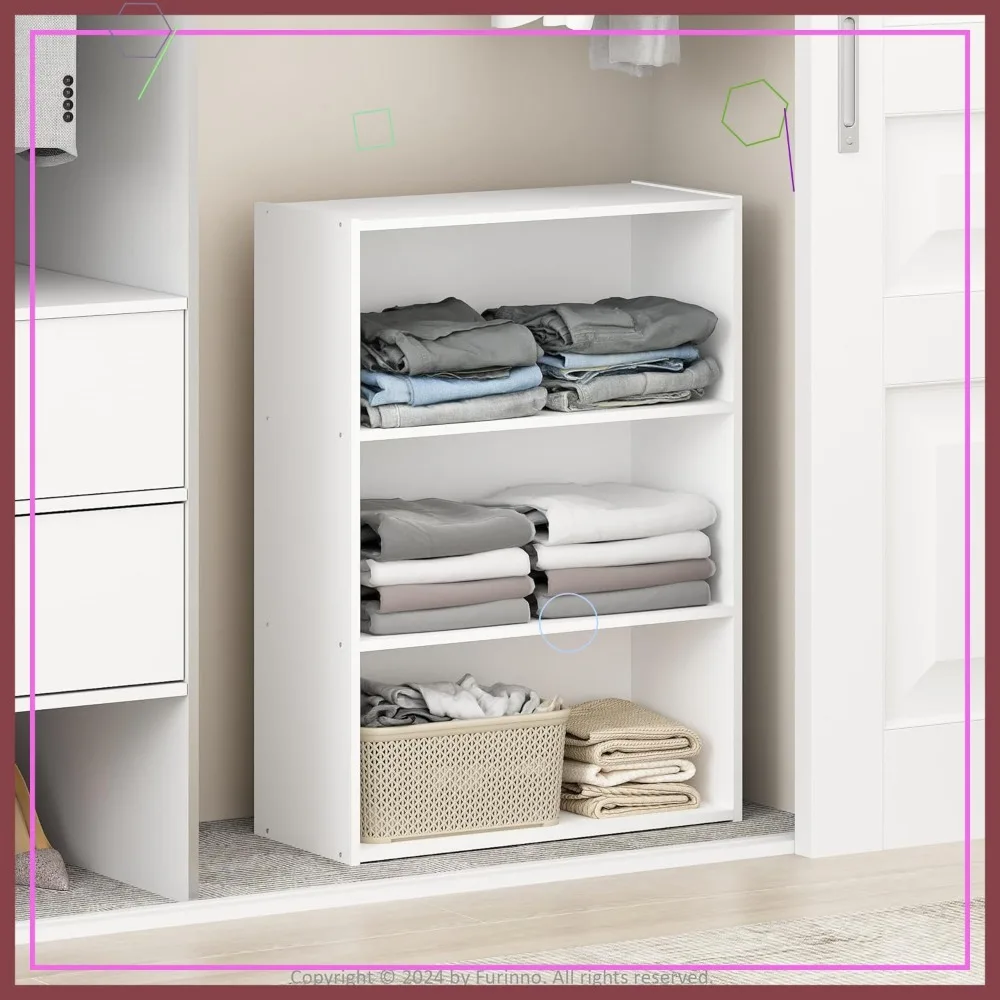 Rak Terbuka 3 Tingkat untuk Penyimpanan Pakaian & Organisasi Lemari, Putih Polos, Desain Hemat Ruang
