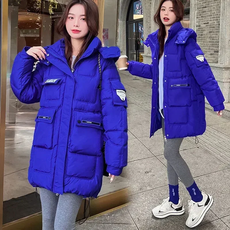 

Women's Warm Down Cotton Coat, Long Hooded Parka, Female Korean Loose Quilted Jacket, Casual Cotton Clothing, Winter, New