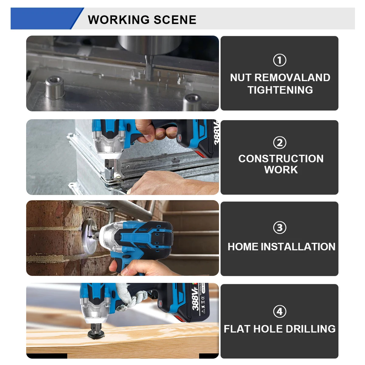 ประแจผลกระทบไฟฟ้าประแจไฟฟ้าไร้สายไร้แปรงถ่าน 1/2 นิ้วใช้งานร่วมกับ Makita 18V แบตเตอรี่ไขควงเครื่องมือไฟฟ้า
