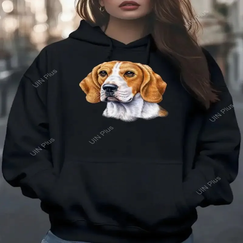 Autumn Winter Oversize Women Plus Size Sweatshirt Female Clothes Beagle Dog Face Print Long Sleeve Comfortable Breathable Top