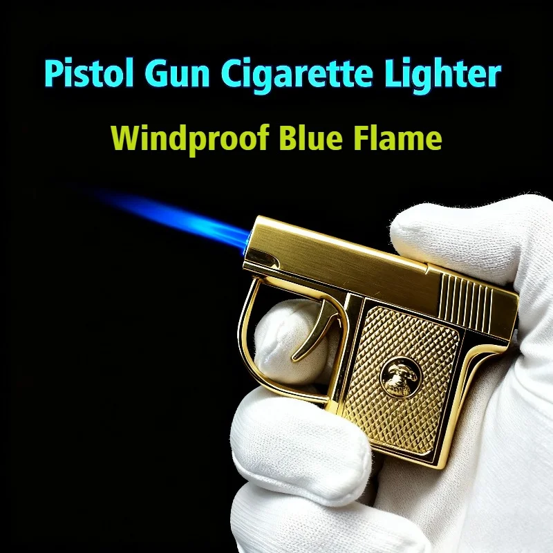 

Military Model Cigar Ignifiers Metal Pistol Gun Open Flame Lighter Windproof Blue Fire Cigarettes Lighters & Smoking Accessories