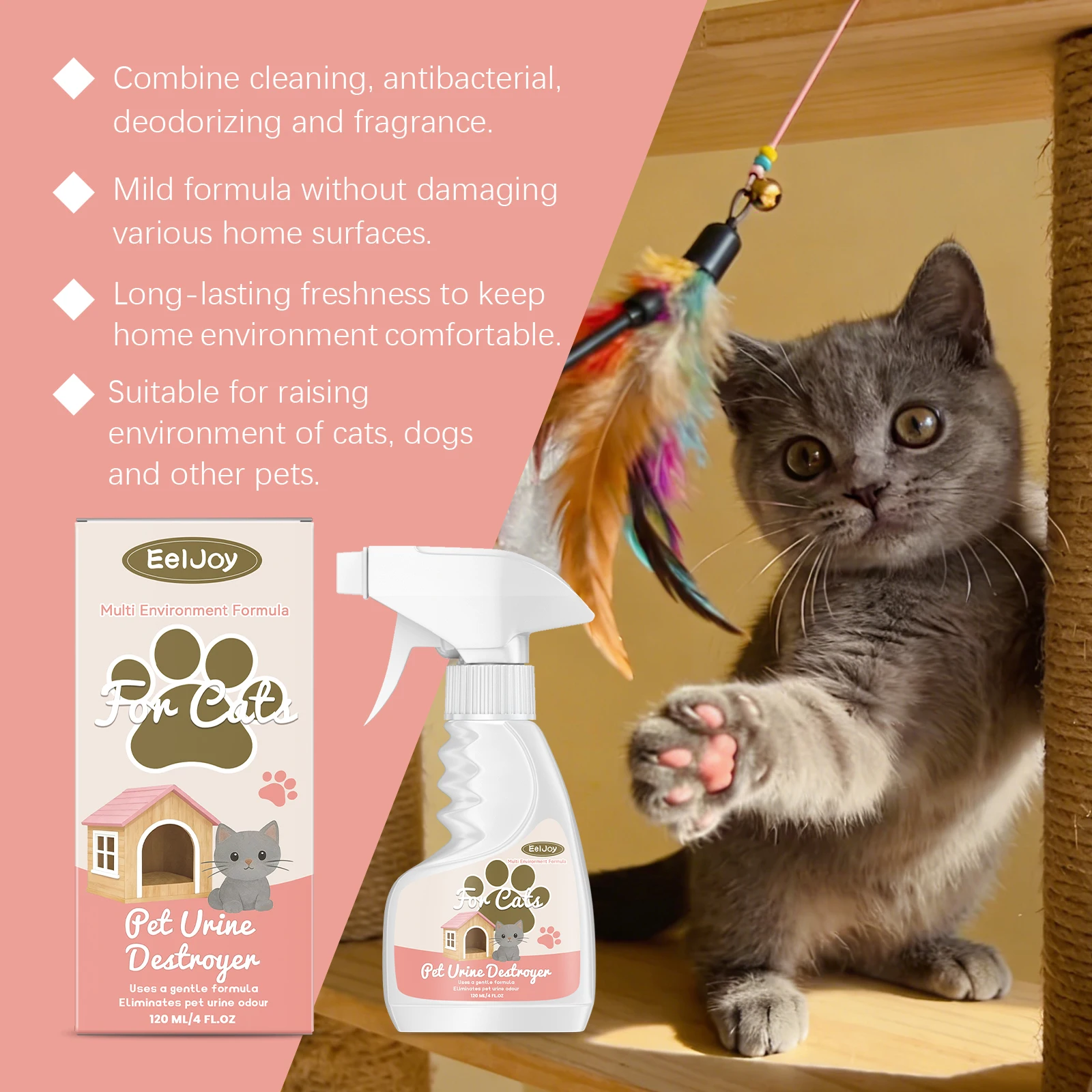 Haustier-Urin-Eliminierer-Spray Fleckenentferner Frischer Milder Mehrzweck-Reiniger für Teppich Katzenklo Sofa Katzen- und Hundeurin-Geruchsbeseitiger-Spray – Detail 2