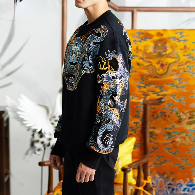 Ruyi Panlong • High End Product Chinese Style Embroidery Weiyi Longpao Autumn and Winter Original China-Chic Vintage sweatshirt