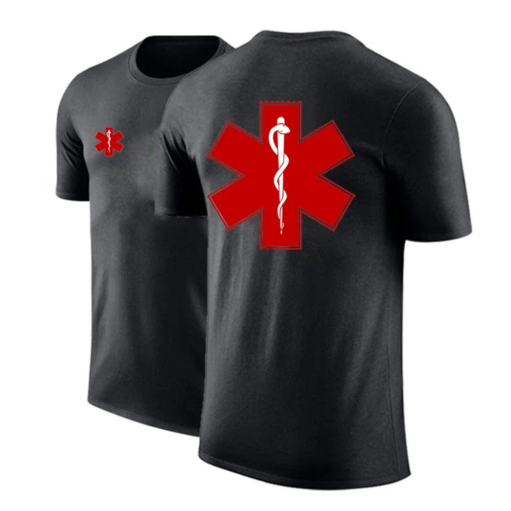 EMT Emergency Ambulance Men\'s Brand Summer Ordinary Short Sleeve Sports T-shirt Solid Color Printing Casual Breathable Tops