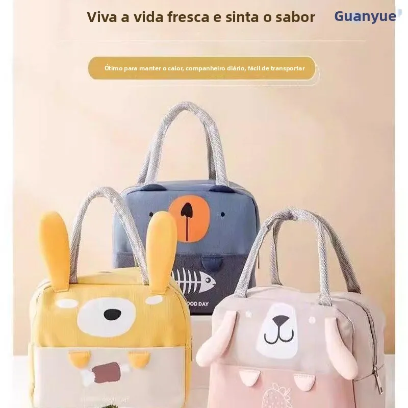 厚手のアルミ箔キャンバス断熱ランチバッグ、ライスボックスバッグ付き、オフィスワーカーや学生向け、北欧スタイルの収納バッグ