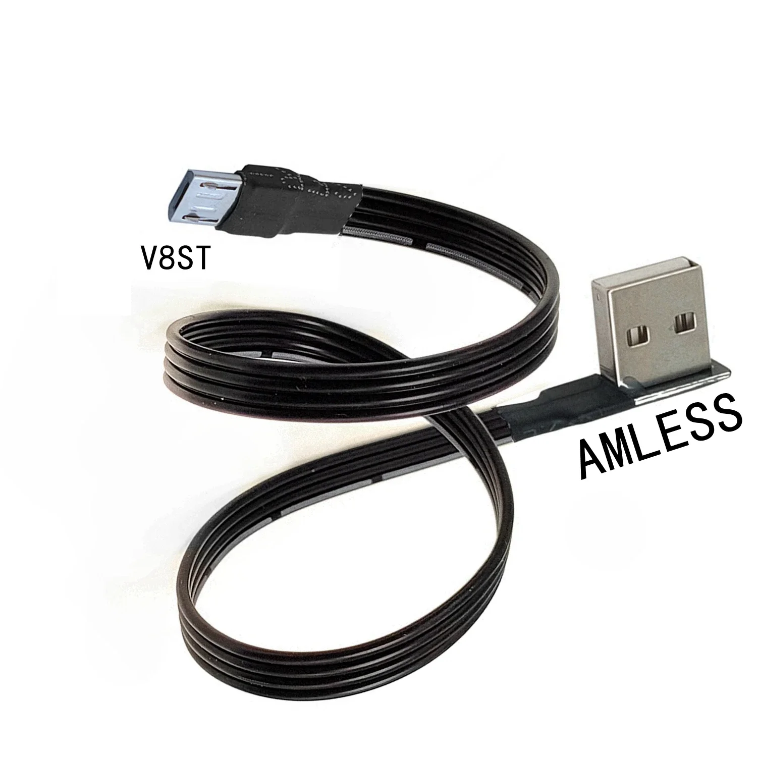 10CM-50CM Super plano Flexible en ángulo 90 grados USB Micro USB macho a ultracorto USB macho Cable conector de carga de datos