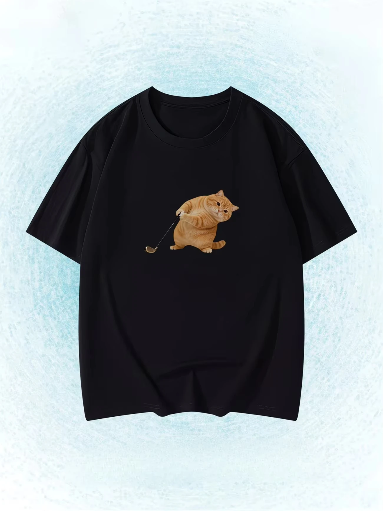 Camiseta Unisex Divertida con Gráfico de Gato Naranja Jugando Golf, Manga Corta, Cuello Redondo, Holgada, Estilo Casual, Ropa Urbana para Hombres y Mujeres