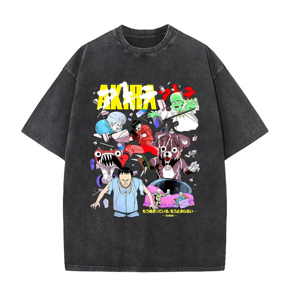 Japanese Science Fiction Cartoon Movie Anime Akira Tetsuo Shima Shotaro Kaneda Vintage Washed T-shirt Men's Oversized T Shirts
