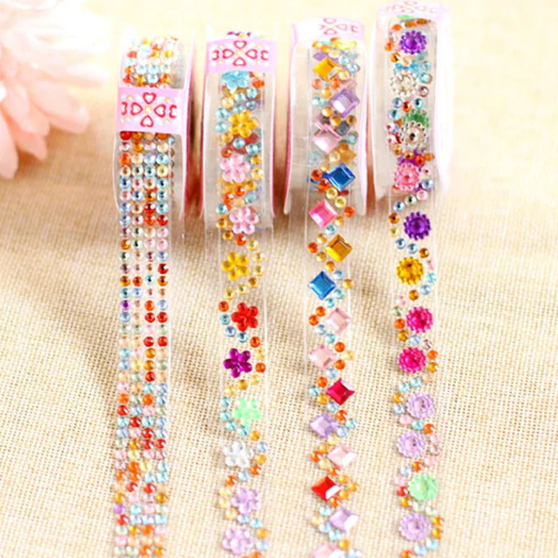 Self Adhesive Acrylic Crystal Rhinestone Diamond Stickers Tape Roll for Kids Handmade DIY Materials Album Notebook Decoration