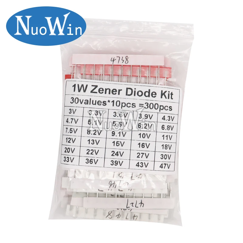 300pcs/Lot 1W Zener Diode Kit DO-41 30values*10pcs=300pcs 3V-47V Electronics Component Sample Set