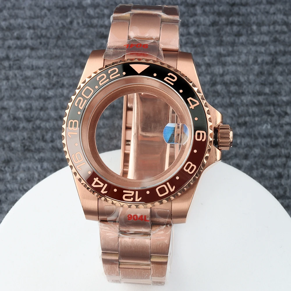 

Rose Gold NH35 Case 40mm Diver Waterproof For GMT NH35 NH36 NH38 NH34 Movement Sapphire glass Sub Case Brushed Oyster Bracelet