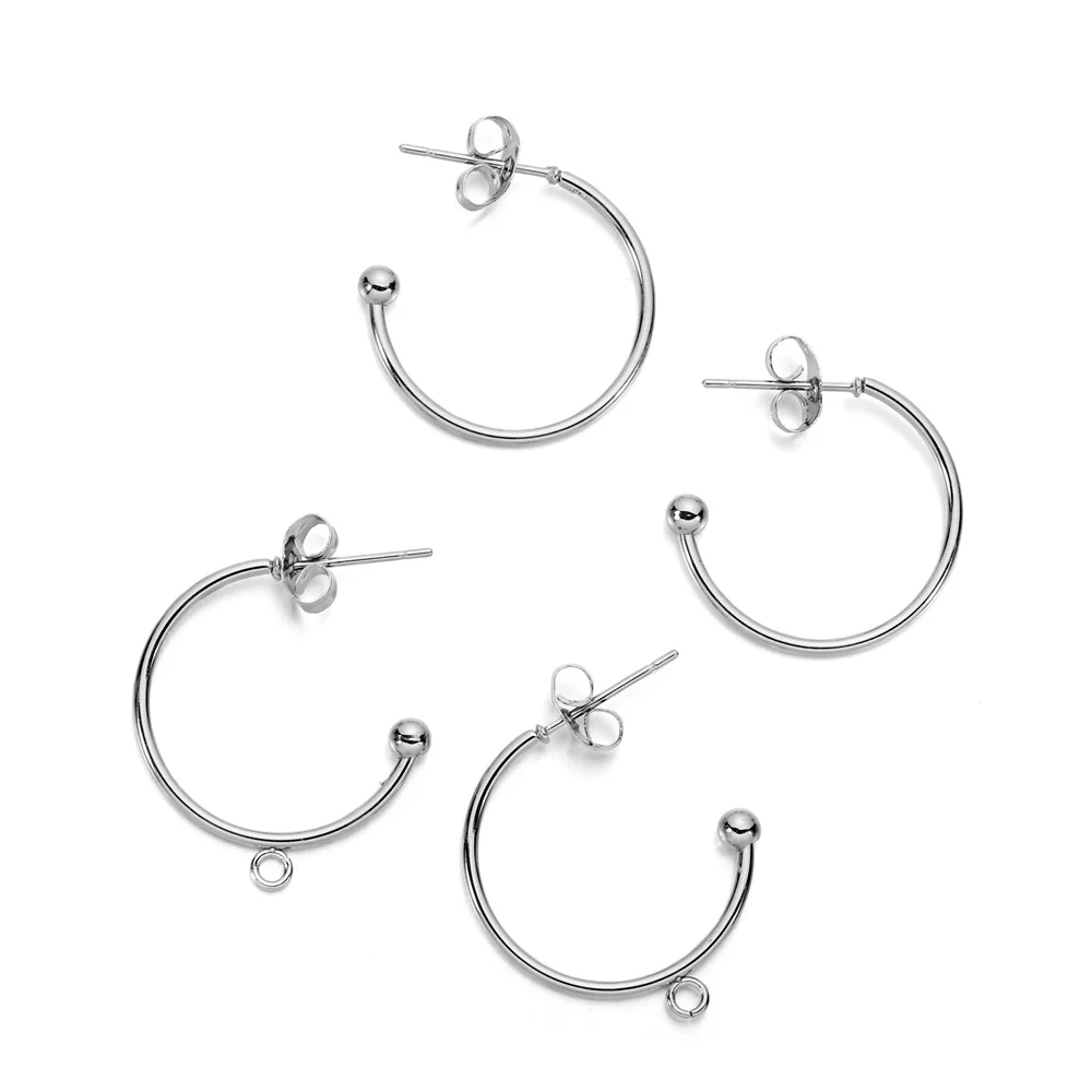 6pcs Stainless Steel Ear Wire C-shaped Earring Hooks Connector Dangle Hoop Earrings Components for DIY Jewelry Making Accessorie