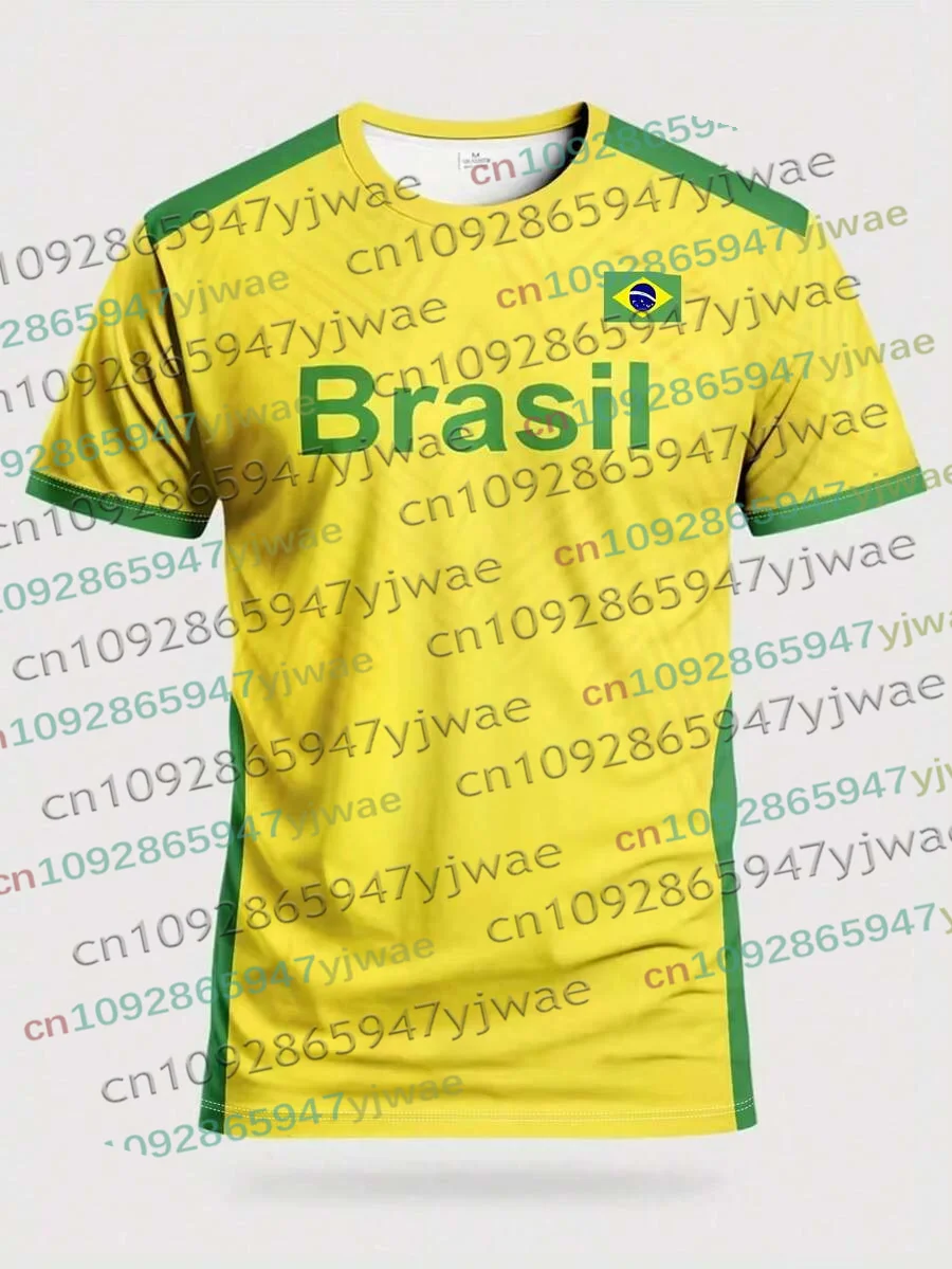 Camisa de Futebol Brasil 2026 Masculina e Feminina, Camiseta Esportiva com Bandeira do Brasil, Camiseta de Futebol Plus Size Unissex Casual para Homen