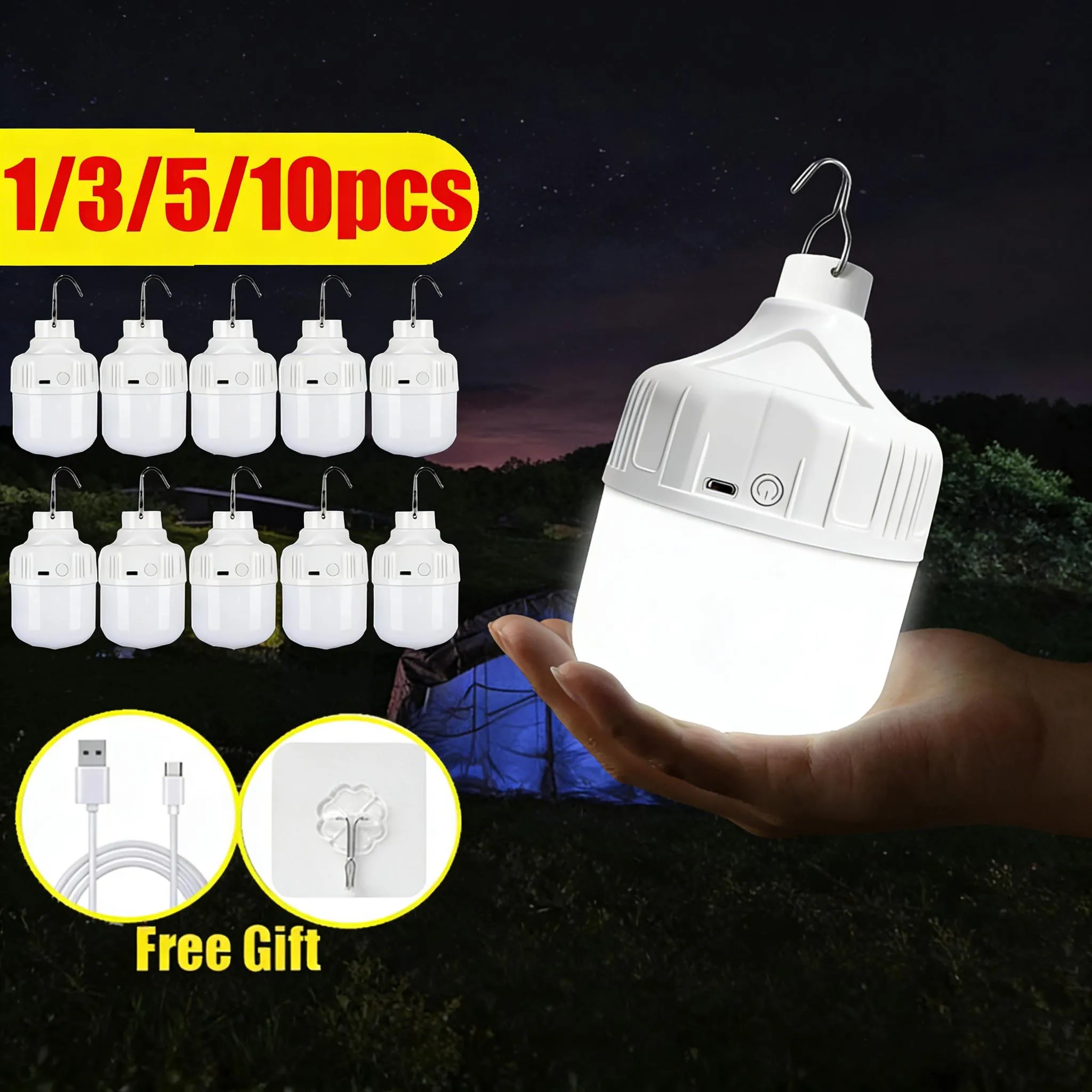 

1-10pcs Super Bright Rechargeable LED Lantern Waterproof Portable Camping Light Emergency Search Light for Outdoor Hiking BBQ