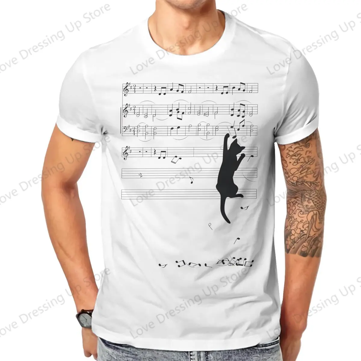 Black Cat Mischief T Shirt Graphic Men Tees Summer Clothing COTTON O-Neck TShirt