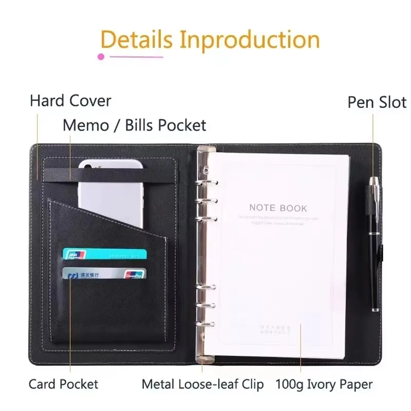 Binder Notebook A5 Folder Refills Loose Leaf Notebook Paper Card Organizer Diary Agenda Planner 2024 Business Notepad Office