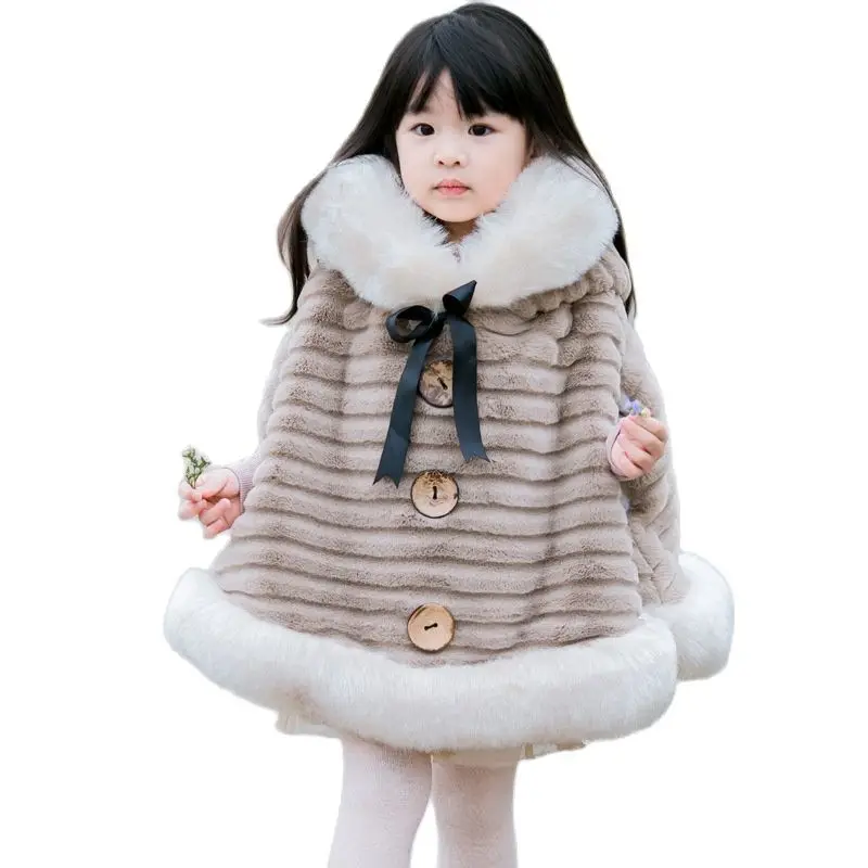 Winter Fashion Baby Girl Fur Coat Long Jacket Hooded Parka Children Faux Rabbit Fur Coats Kids Outfit Toddler Cape Windbreaker