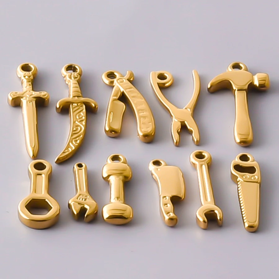 5pcs/lot Stainless Steel Pliers Machete Syringe Wrench Scissors Abacus Charms Pendants DIY Jewelry Findings for Necklace Earring