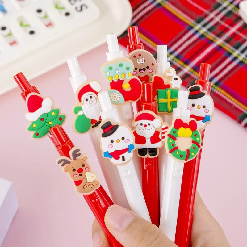 12Pcs Christmas Cute Creative Snowman Reindeer Claus Christmas Patch Neutral Pen, Christmas Elements Stationery