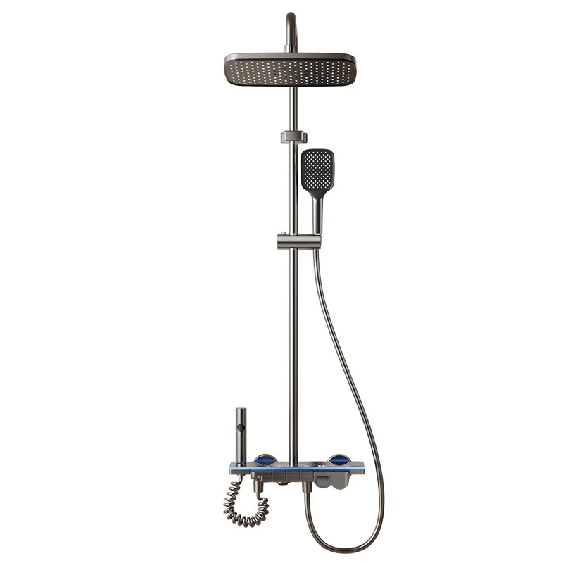 

Concealed Shower Set Rainfall Handheld Mixer Stainless Steel Digital Display LED Wall Mounted Bathroom Gray