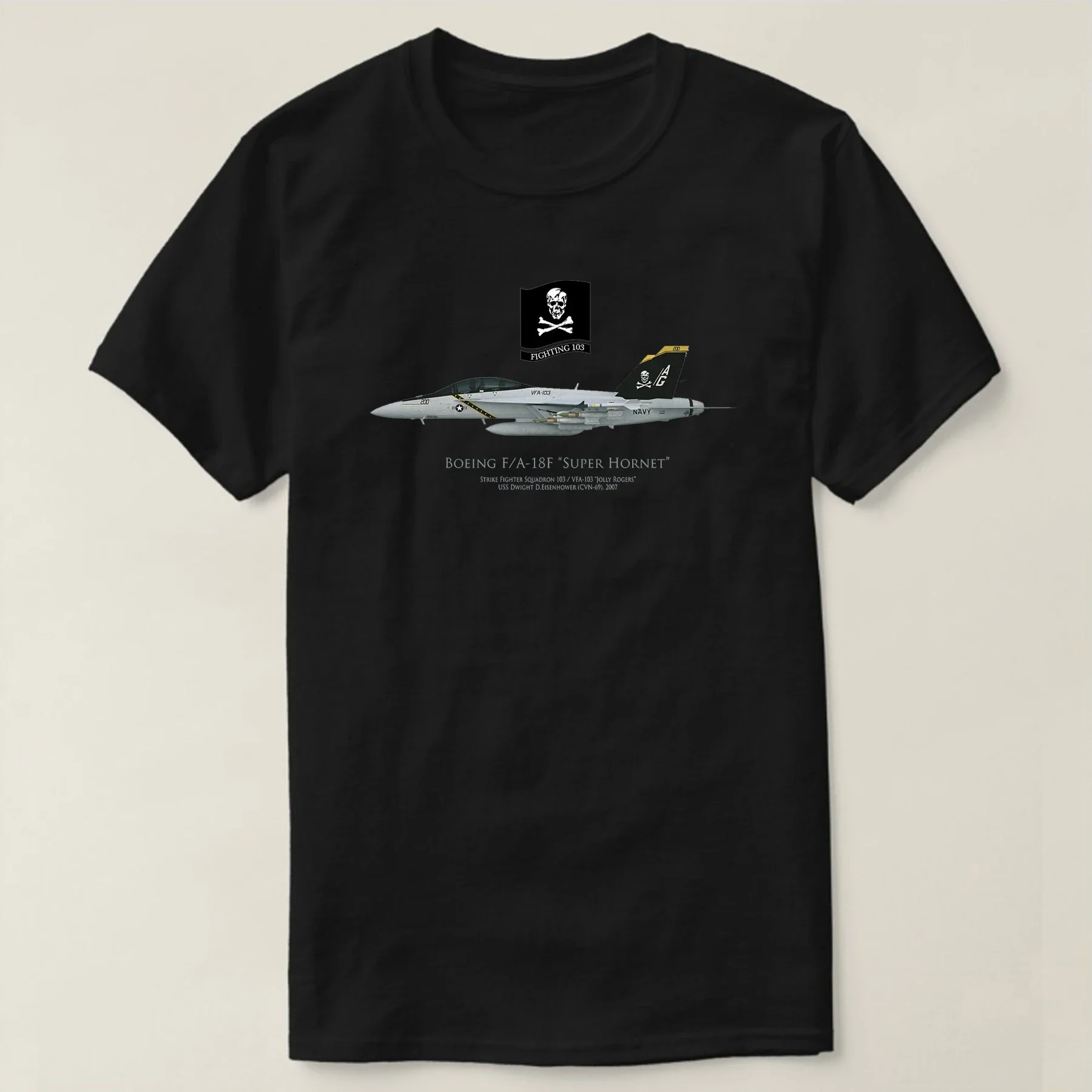 

Jolly Rogers Fighting 103 F/A-18F Super Hornet Fighter Aircraft T-Shirt Short Sleeve Casual 100% Cotton O-Neck Mens T-shirt