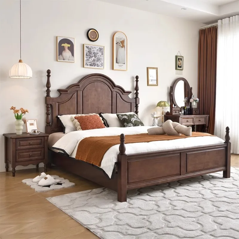 Amerikanisches Massivholzbett, 1 Meter, 8 Doppelbett, modernes, einfaches Hauptschlafzimmer, Doppelbett, Retro-Luftdruck, hohe Stauraum