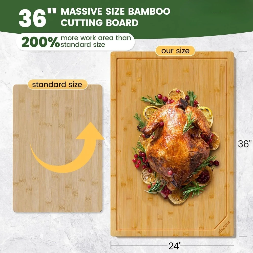 ใหม่-36 นิ้วขนาดใหญ่พิเศษเขียงไม้ไผ่สําหรับห้องครัว, เขียงไม้ W/น้ําผลไม้ลึก Groove & Handle Heavy Duty เขียง