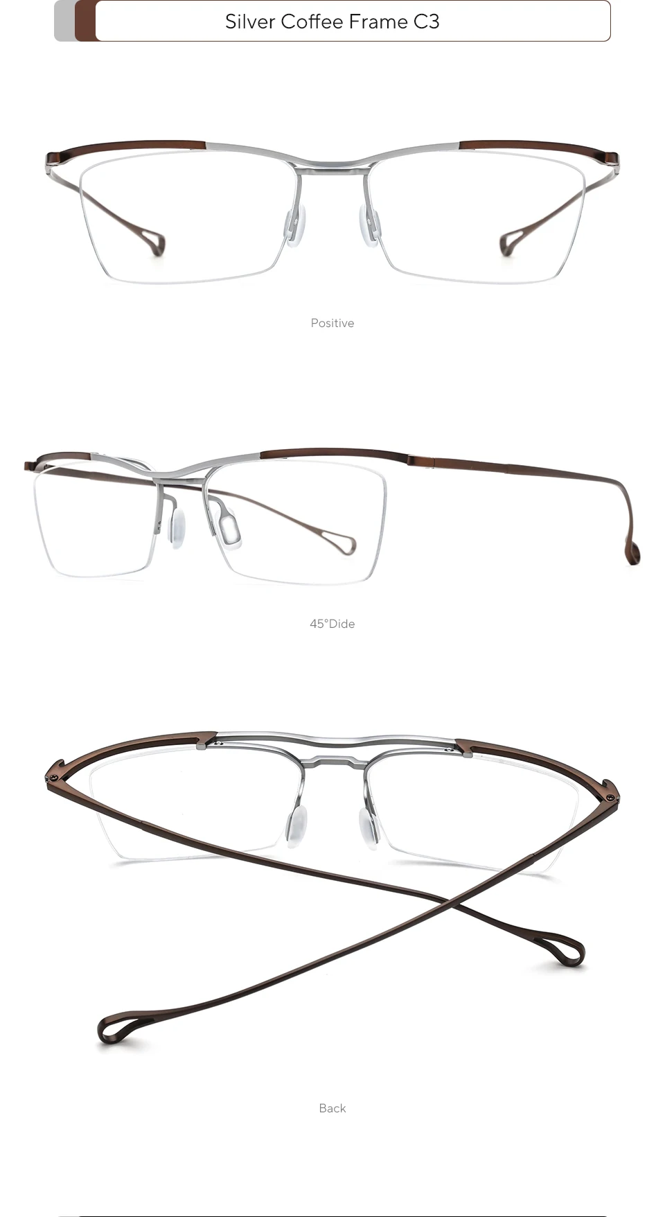 FONEX Titan-Brillengestell für Herren, Markendesign, halbrandlose, quadratische Brille, japanische weiße, ultraleichte Halbrandbrille 85919 – Detail 9