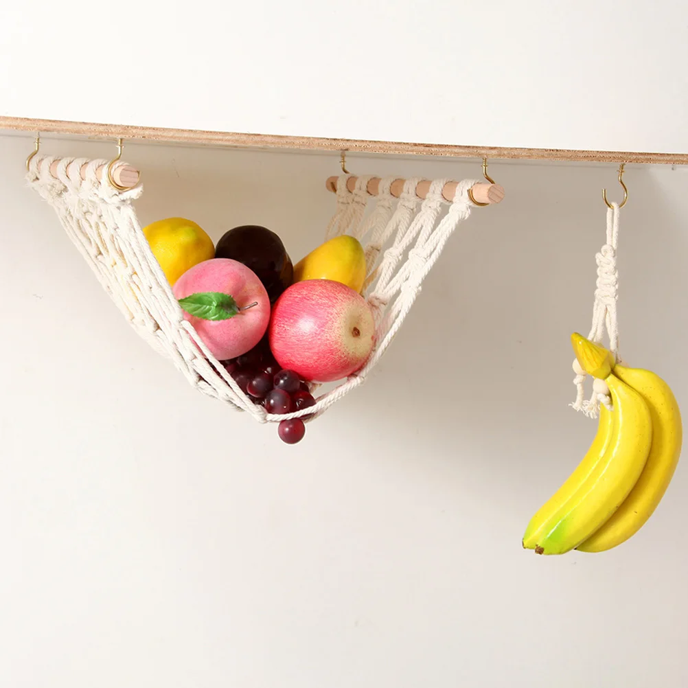 

1Set Bohemian Hanging Cotton Rope Woven Storage Basket For Kitchen Garden Wall Decor Fruit Vegetable Hammock Handmade Natural