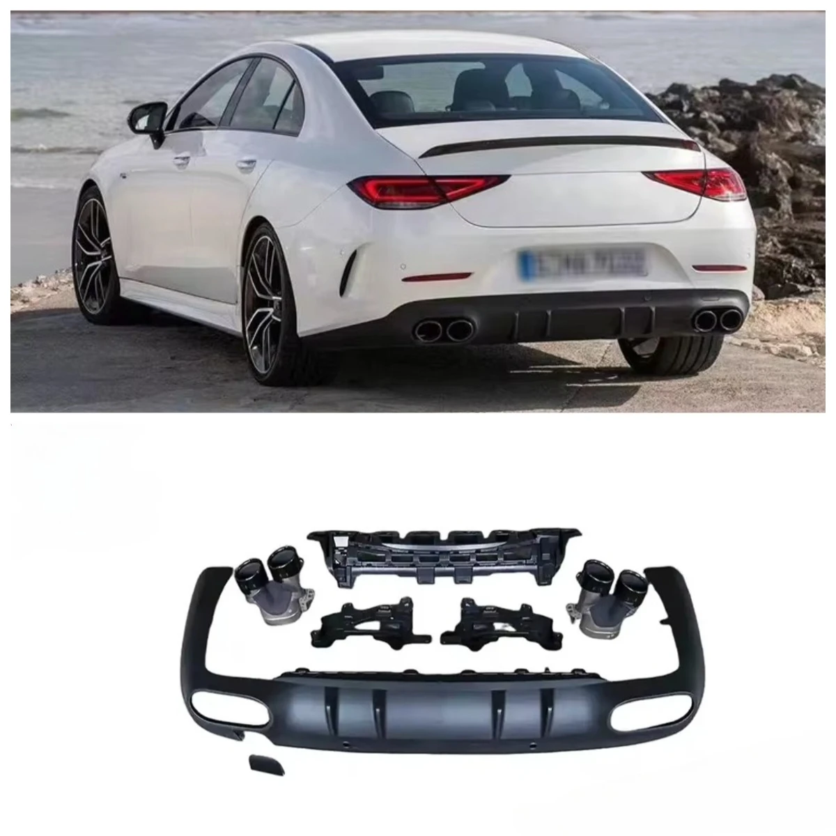 

CLS53 Style Car Bumper Rear Diffuser With Black or Silver Tips for W257 2018+