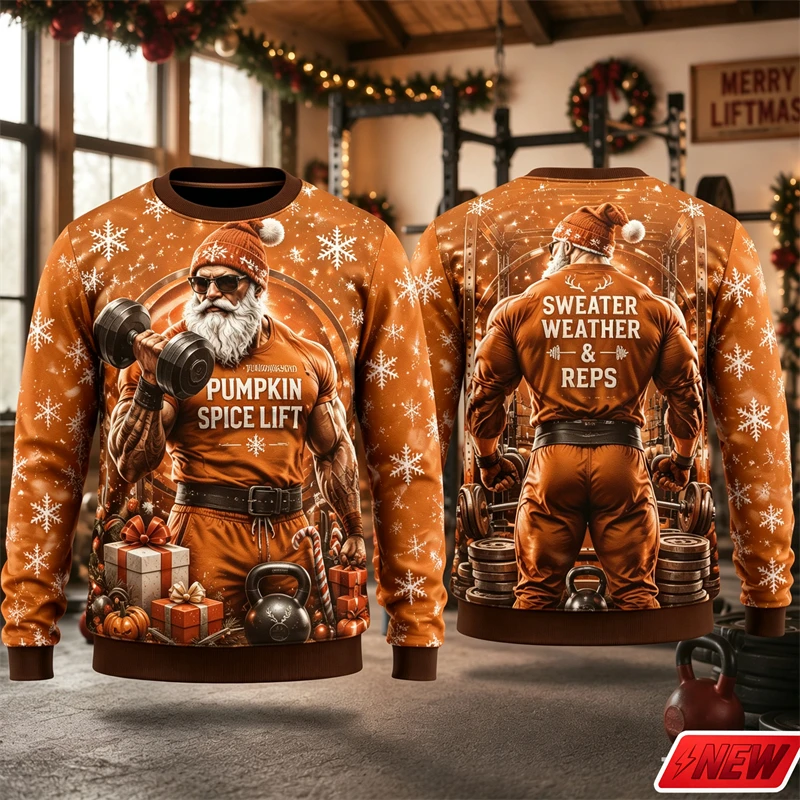 3d Print Gym Santa Claus Pattern Christmas Sweatshirt Men Santa Present Training Pullover Funny Xmas Style Family Party New Top
