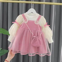 2024 New Autumn Spring Girl Underwear Vest Dress Top Clothes 2pcs Cotton Children Baby Kids Tudents Fashion 80-120CM 1-4y Red