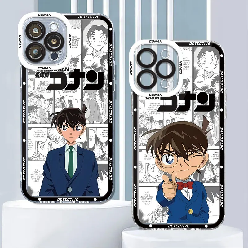 Custodia posteriore in Silicone trasparente per iPhone X 11 14 Pro 13 16 Pro Max SE XR 16 Plus 12 Mini XS 14 Pro Max Anime Detective Conan