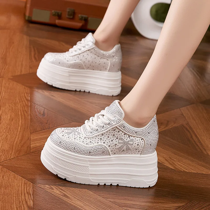

Women's Height-enhancing 10CM Casual Shoes Autumn New Foam Thick Sole Women's Shoes Travel Versatile Full Diamond Casual Shoes
