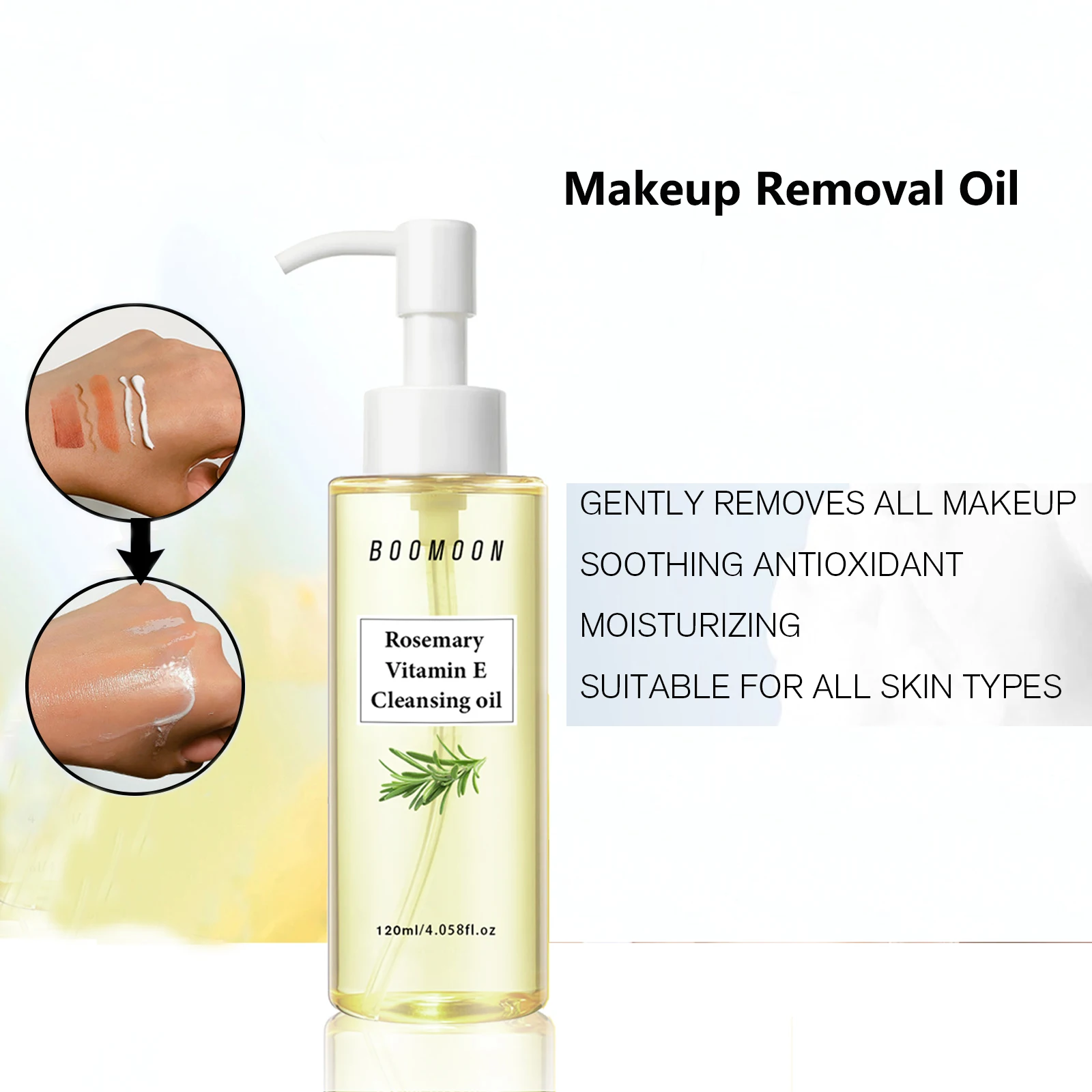 Huile nettoyante au romarin et à la vitamine E, 120ml, apaisante, antioxydante, démaquillante à fusion rapide pour l'acné et les Pores |   Tous types de peau