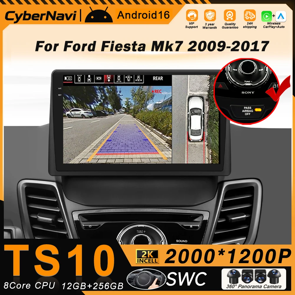 Car Radio Android For Ford Fiesta MK7 2009 - 2016 PASS AIRBAG OFF Button GPS Navigation Multimedia Player Carplay Bluetooth WiFi