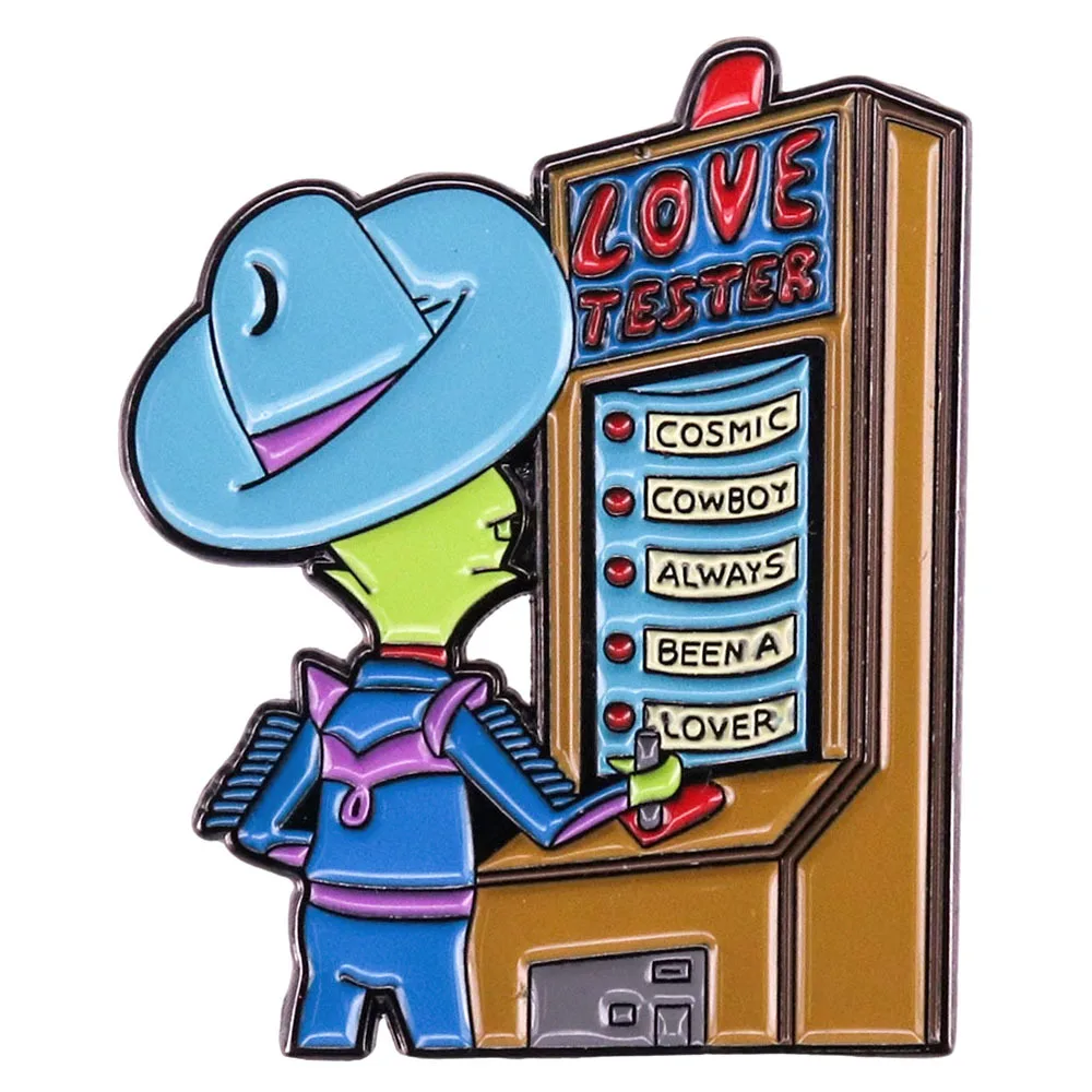 Love Tester Enamel Pins Cosmic Cowboy Always Been A Lover Lapel Badge Brooch Decoration Jewelry