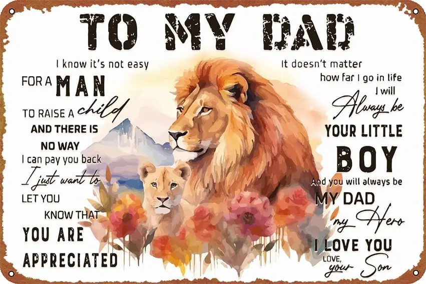 1p,To My Dad From Son Lion Poster Signs ch Decor Funny Chic Art Wall Decort Home Yard Signs Bar Hotel Cafe Pub Indoor Outdoor re