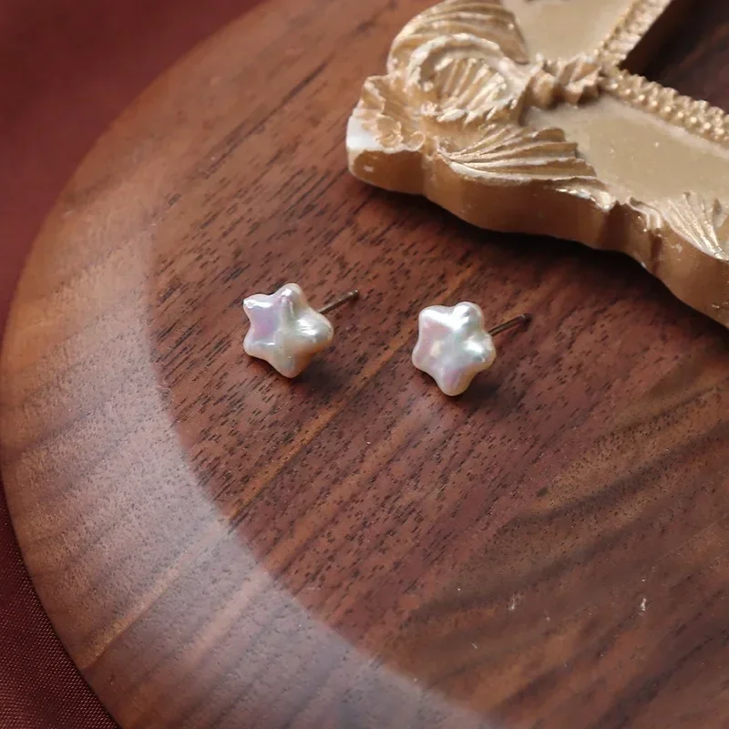 

HENGSHENG 9-10mm Natural Freshwater Pearl Stud Earrings Baroque Star 925 Sterling Silver Earrings for Women Jewelry Gift