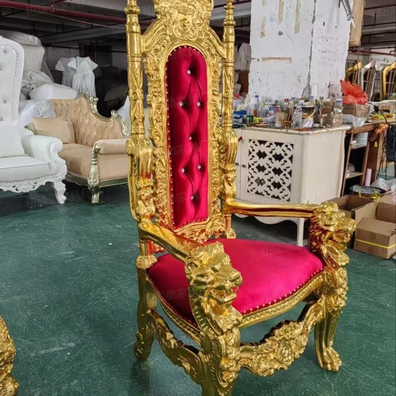 Manufacturer wholesale image chair king chair solid wood carving flower high backrest VIP chair